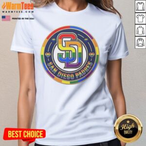 Awesome San Diego Padres Pride MLB Logo ladies tee featuring a vibrant team logo design.
