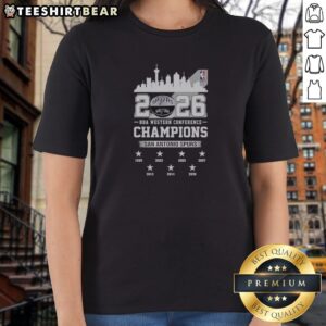 Official 2026 NBA Western Conference Champions San Antonio Spurs City Skyline Ladies Shirt featuring a vibrant city skyline design.