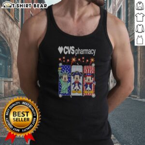 Official Heart CVS Pharmacy Mickey Mouse Statue Of Liberty USA Patriotic Tank top in black, featuring a bold graphic print