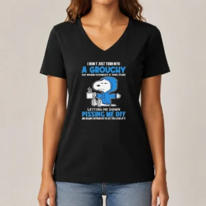 Awesome Snoopy I Didn'T Just Turn Into A Grouchy Old Woman Overnight It Took Years V-Neck Shirt