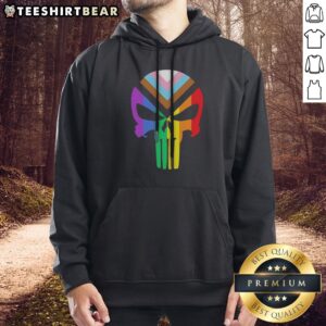 Awesome Punisher Marvel Skull Progressive Pride Hoodie featuring a bold skull design and vibrant colors.