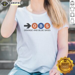 Pretty Orange And Blue Skies ladies shirt featuring vibrant colors and a comfortable fit.