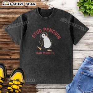 Cute Nice Stud Penguin washed t-shirt featuring a playful penguin graphic, perfect for casual wear and penguin lovers.