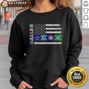 Awesome Dallas Sport Teams Dallas Cowboys Mavericks Rangers Stars Flag Logos Sweatshirt in navy blue