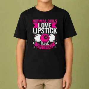 Official Billiards Player Pool 8 Ball Normal Girls Love Lipstick I Love Cue Sticks Kids T-Shirt