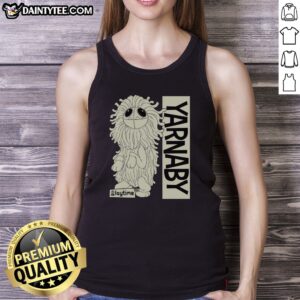 Premium Yarnaby Sitting Poppy Playtime Tank top in black, featuring vibrant character print on front
