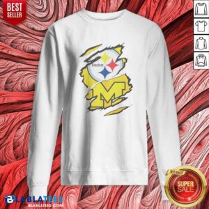 Awesome Pittsburgh Steelers Michigan Wolverines Torn Metal Logo Graphic sweatshirt optimized for display