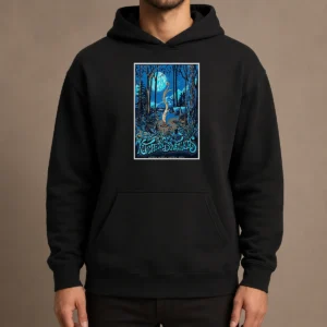 Original Kitchen Dwellers Mill Valley CA 6 24 2026 Poster Hoodie in charcoal gray, front view with printed design
