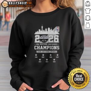 Top 2026 NBA Western Conference Champions San Antonio Spurs City Skyline Sweatshirt displayed on a neutral background.