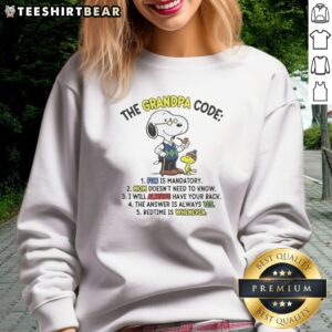 Official Snoopy Woodstock The Grandpa Code Fun Is Mandatory Mom Does Not Need To Know Sweatshirt featuring a playful design