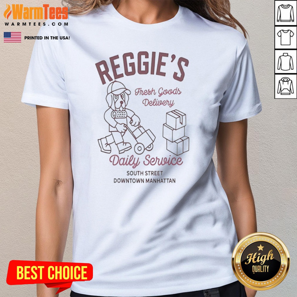 reggie-s-fresh-goods-delivery-ladies-tee Reggie'S Fresh Goods Delivery ladies tee featuring a comfortable fit and vibrant graphic design.