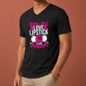 Official Billiards Player Pool 8 Ball Normal Girls Love Lipstick I Love Cue Sticks V-Neck Shirt