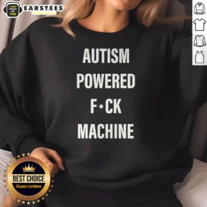 Pretty Autism Powered Fck Machine Humor Sweatshirt in charcoal gray with bold colorful text design on front