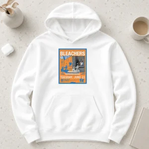 Official Bleachers Jun 23 2026 New York NY TOUR Poster Hoodie displayed in charcoal gray with front pouch pocket and drawstring hood