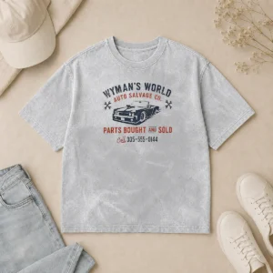 Funny Wymans World Auto Salvage Co Washed T-Shirt