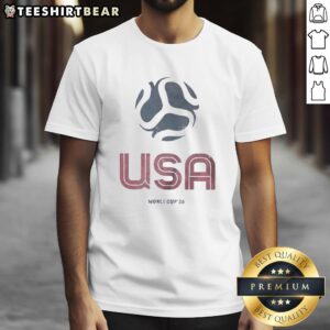 Alt Text: Pretty United States Home Advantage Soccer Ball World Cup '26 T-Shirt featuring vibrant design and national colors.