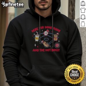 Top Here For Home Runs And The Hot Dogs Chicago Cubs MLB Mascot Cartoon Food hoodie displayed in a vibrant setting