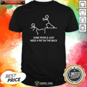 Official Stick Figure Some People Just Need A Pat On The Back Cliff Push shirt optimized on a classic crew neck tee in charcoal gray