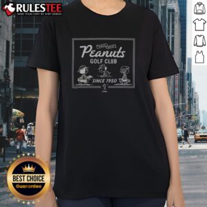 Official Peanuts Golf Club Good Grief Since 1950 Snoopy Charlie Brown Lucy Ladies Shirt in white with colorful graphic print