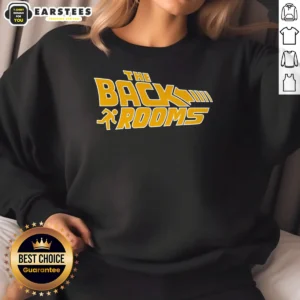 Official The Back Rooms Sweatshirt in black with bold yellow logo, crewneck style, long sleeves, unisex fit