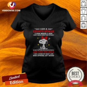 Good Snoopy Peanuts I Am A Grumpy Woman I Have Anger Issues Thin Patience v neck optimized shirt with bold graphic print