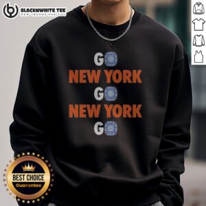 Pretty New York Knicks Go NY Go NY Go World Champions 3 Rings Sweashirt in navy blue, featuring bold Knicks logo and championship rings design