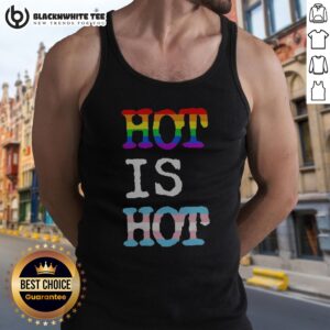 Funny Hot Is Hot Pride Transgender Flag Rainbow Tank Top showcasing vibrant colors and a fun design.