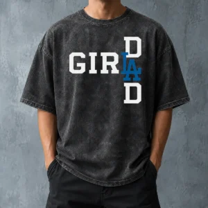 Awesome Los Angeles Dodgers LA Girl Dad Washed T Shirt on a soft washed fabric tee in light blue