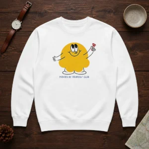 Original Movies By Yourself Club Yellow Blob Character Holding A Red Candy Art Sweater