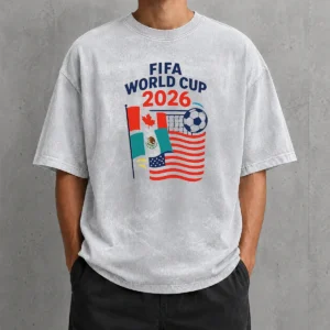 Pretty FIFA World Cup 2026 Canada Mexico United States Soccer design on a soft washed t shirt