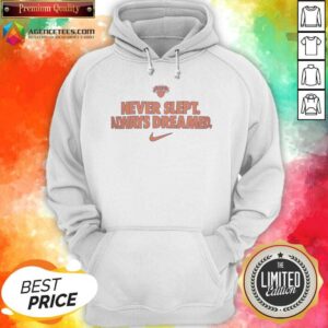 Premium New York Knicks Never Slept Always Dreamed hoodie optimized with front pocket and drawstring hood in navy blue