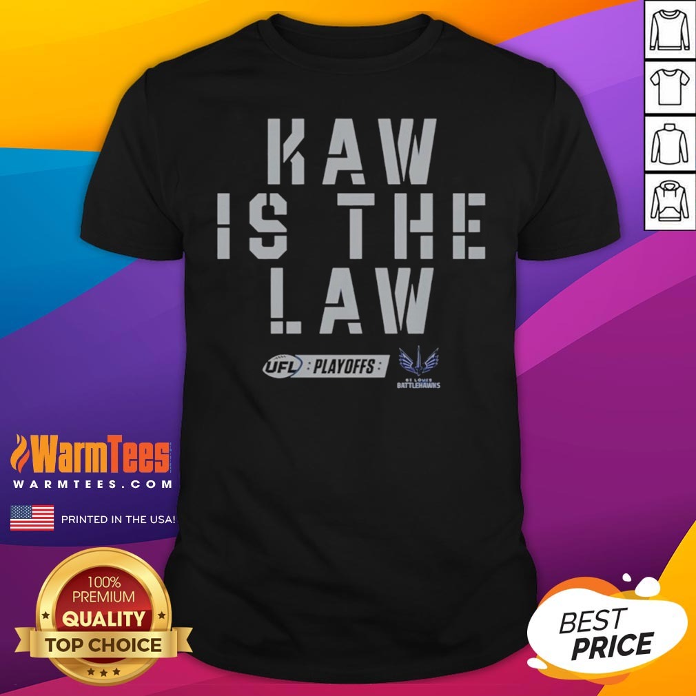 st-louis-kaw-is-the-law-ufl-playoffs-shirt St Louis Kaw Is The Law UFL Playoffs shirt displayed on a neutral background, showcasing its vibrant design.