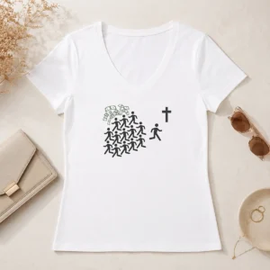 Funny Wearicy Jesus Over Money Graphic V-Neck Shirt