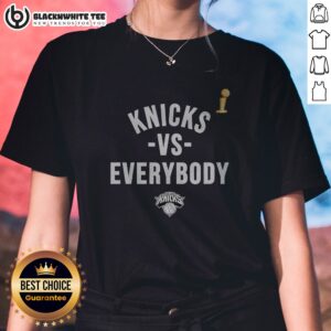 Premium New York Knicks NBA Finals 2026 Vs. Everybody Ladies Shirt featuring bold Knicks logo on a comfortable fitted women's tee