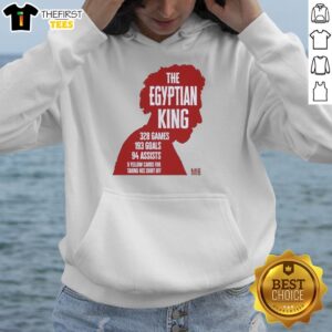 Premium Mohamed Salah Liverpool hoodie featuring silhouette stats: 328 games, 193 goals, 94 assists - The Egyptian King.