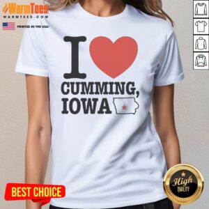 Pretty I Heart Cumming Iowa ladies tee in soft cotton fabric, featuring a fitted cut and short sleeves