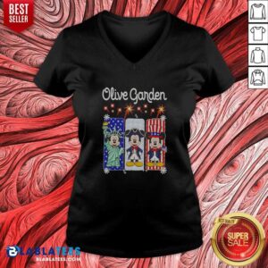 Official Olive Garden Mickey Mouse As Statue Of Liberty And Uncle Sam USA v neck optimized graphic tee