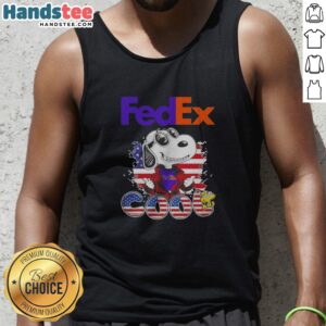 Pretty Snoopy Woodstock Peanuts Fedex Pop Culture Reference American Flag Cool Tank top featuring vibrant graphics.