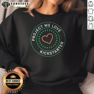 Awesome Project We Love Kickstarter Sweatshirt in charcoal gray with front logo print, displayed on a flat lay