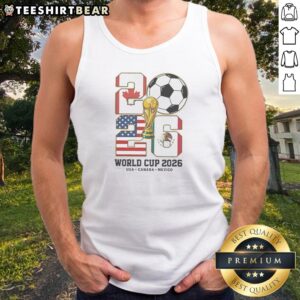 Official World Cup 2026 USA Canada Mexico Tank Top in white with bold logo print