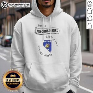 Awesome Just A Wisconsin Girl Living In A Nevada World Hoodie in dark gray, front view with drawstring hood and kangaroo pocket