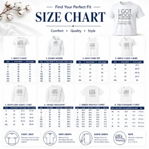 Size chart for Awesome I Got Mood Poisoning Must Have Been Something I Hate showing measurements in inches and cm