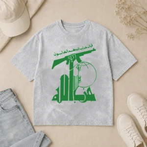 Nice Flag Of Hezbollah Washed T Shirt showing a soft, vintage-style fabric with a faded print