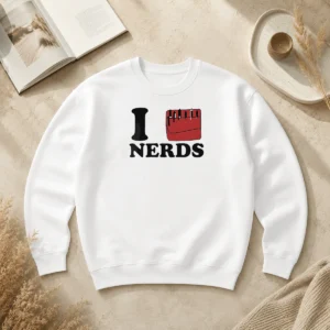 Premium I Love Nerds Pocket Protector Sweater in navy blue with front pocket design and ribbed cuffs