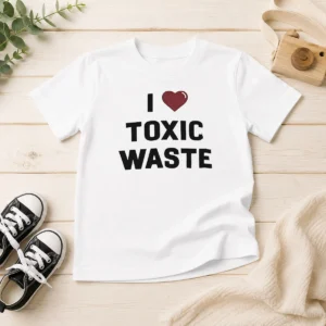 Good I Love Toxic Waste Kids T Shirt in bright green, short sleeve cotton tee for children