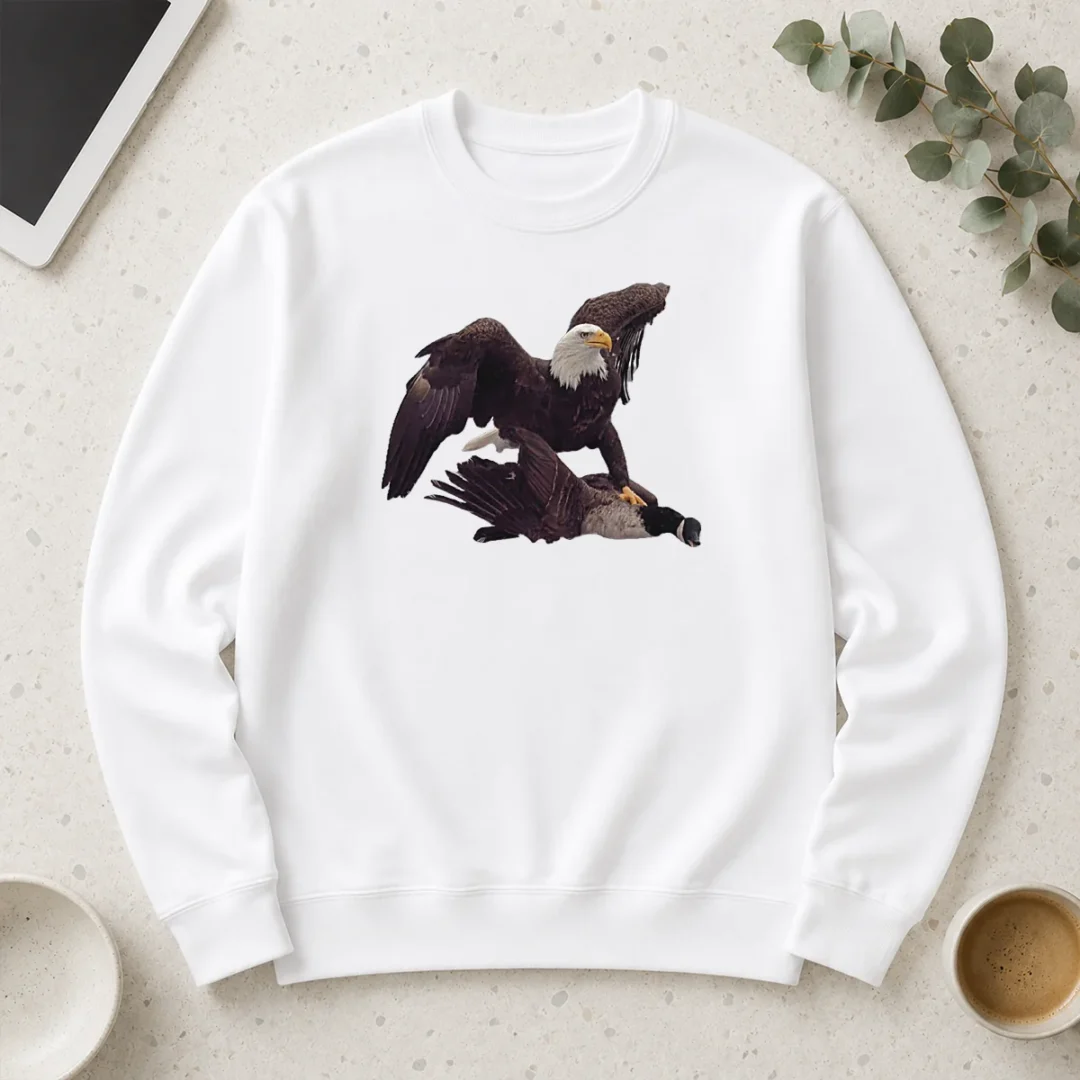 top-bald-eagle-attacking-canada-goose-long-sleeve Top Bald Eagle Attacking Canada Goose Long Sleeve Shirt featuring detailed wildlife graphic on a comfortable long sleeve garment