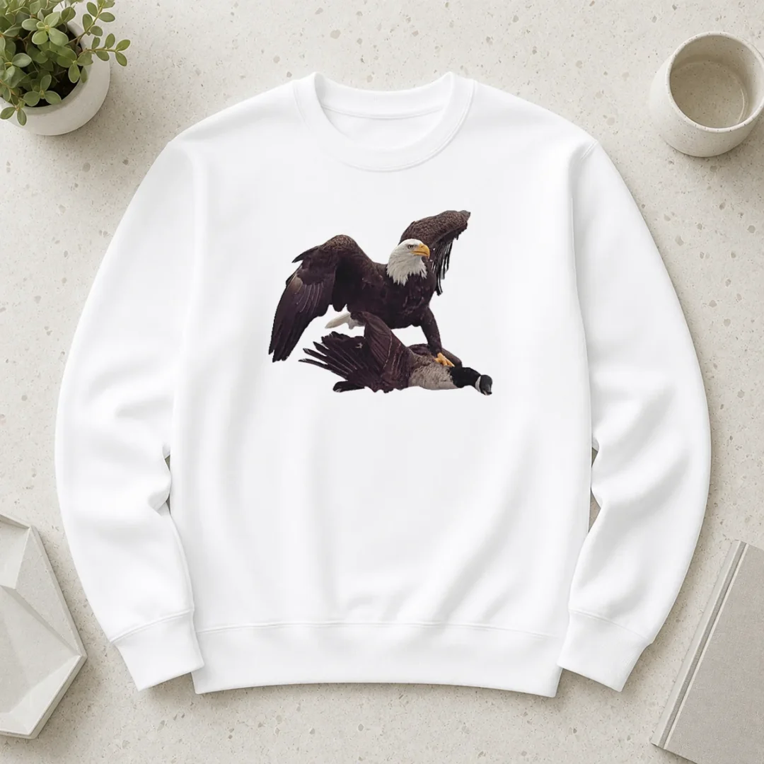 top-bald-eagle-attacking-canada-goose-sweater Top Bald Eagle Attacking Canada Goose Sweater featuring detailed wildlife illustration on a cozy pullover