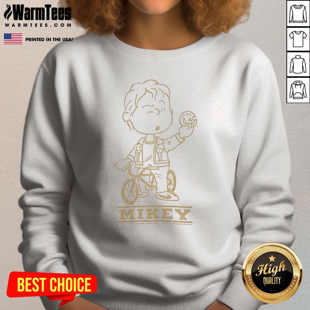 top-mikey-goonies-character-on-bmx-bike-riding-with-coin-illustration-sweatshirt Top Mikey Goonies Character On BMX Bike Riding With Coin Illustration sweatshirt displayed in a vibrant setting.