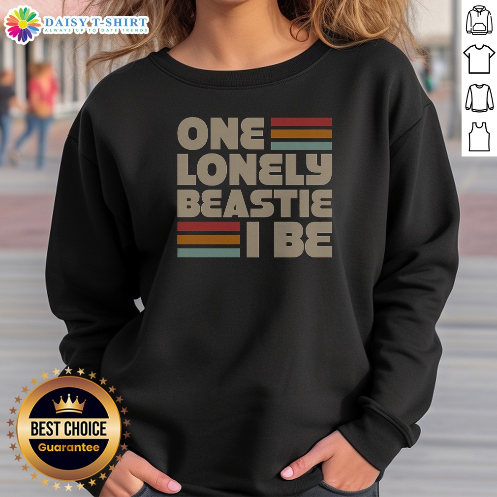 Top Nice One Lonely Beastie I Be Retro Stripe Bold Typography Art Sweatshirt Sweashirt Top Nice One Lonely Beastie I Be Retro Stripe Bold Typography Art Sweatshirt in cozy fabric with colorful retro stripes and bold typography