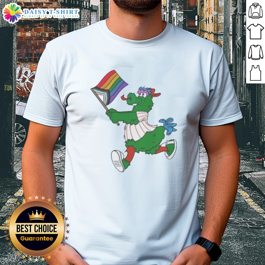top-philadelphia-phillies-pride-mascot-running-with-progress-flag-shirt Top Philadelphia Phillies Pride Mascot Running With Progress Flag Shirt featuring vibrant colors and a bold design.